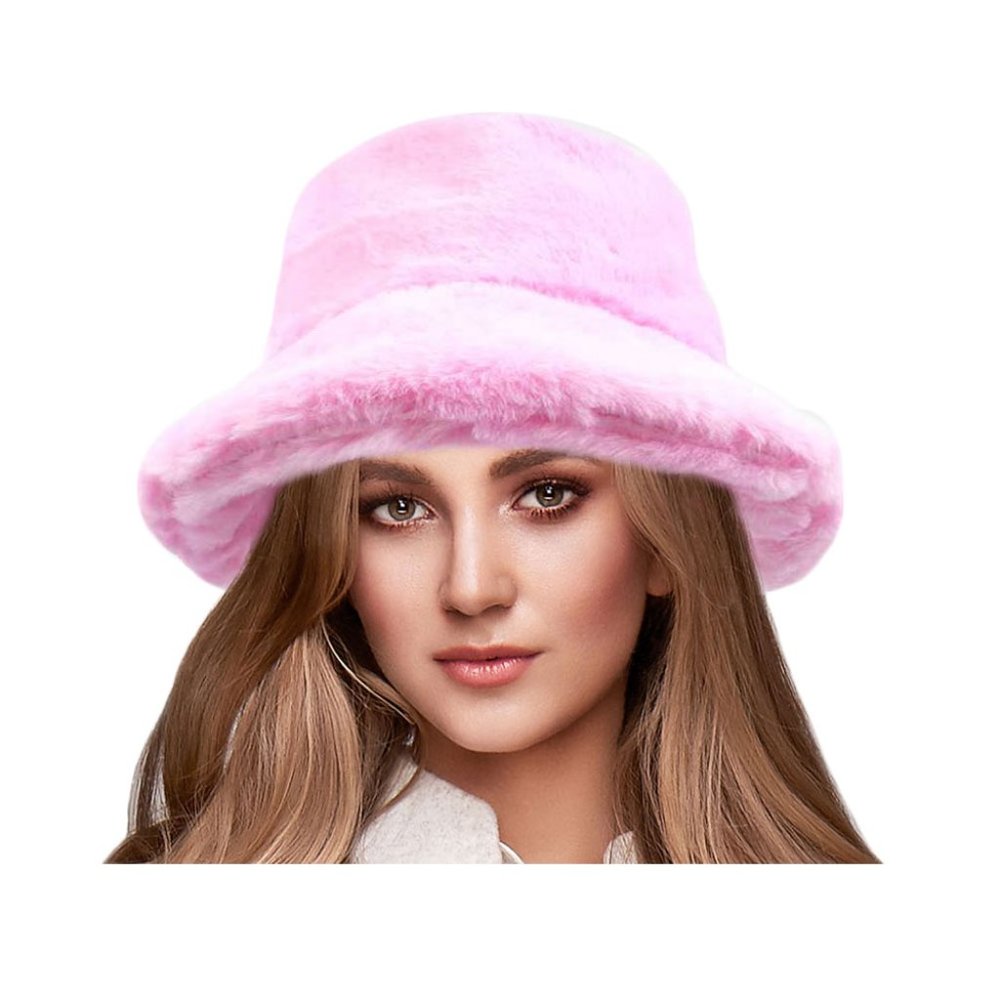 Tigerstars Super Stylish Pink Fluffy Faux Fur Bucket Hat